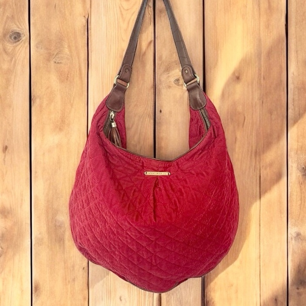 Vera Bradley Red Quilted Corduroy Hobo XL Shoulder Bag Handbag Purse